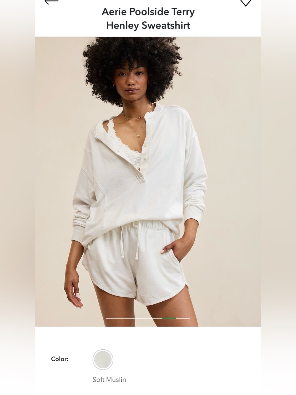 Aerie Poolside Terry Henley Sweatshirt Soft Muslin